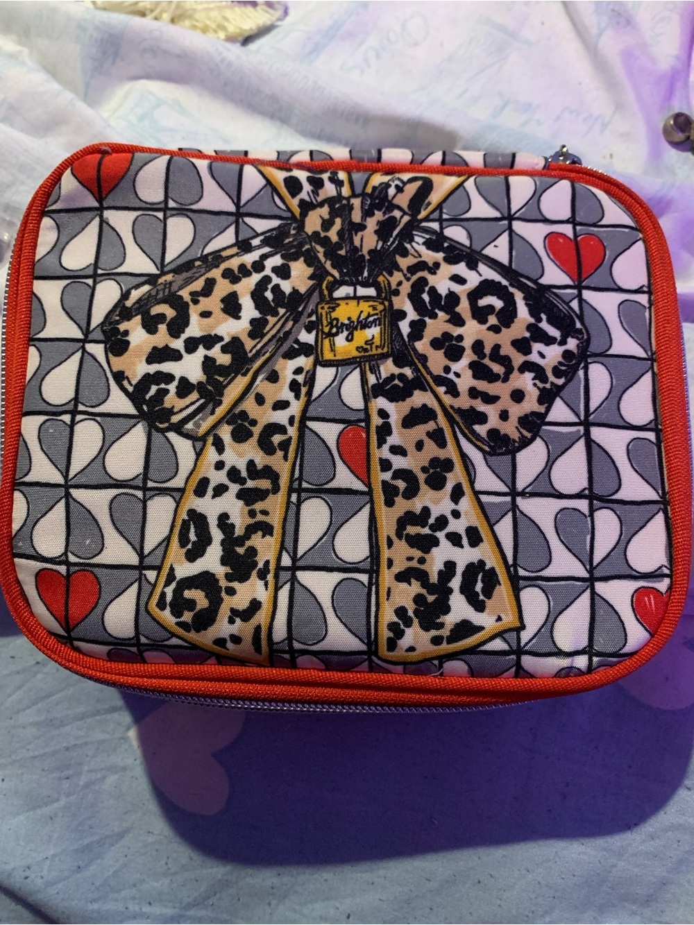 Brighton Leopard Bow Cosmetic Case with Red Trim